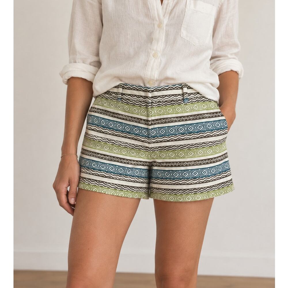 LOFT Stripe Shorts Green Blue Brown Women’s Size 14 4" inseam